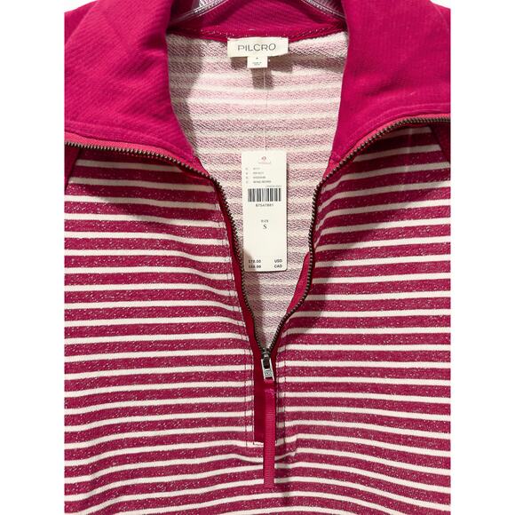 NWT: Pilcro - Women's Cropped, Half Zip, Striped & Solid, Raspberry Pullover (S) - Picture 3 of 4